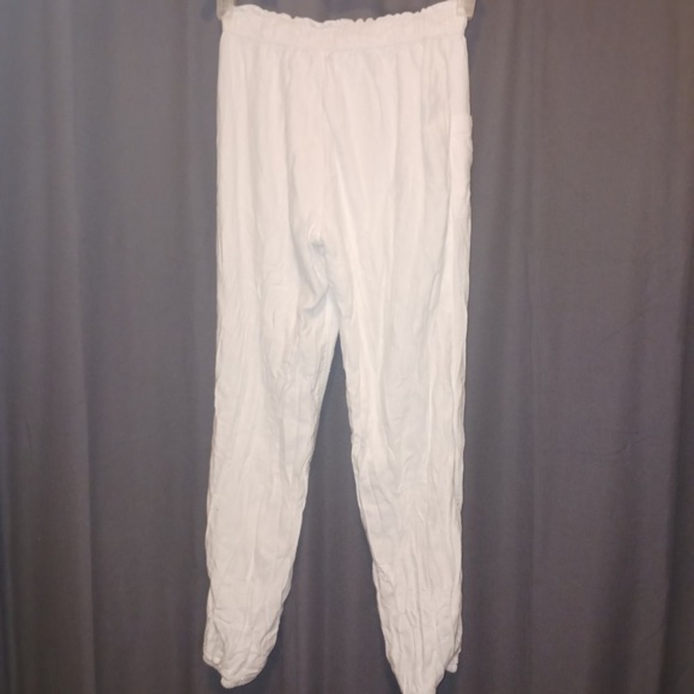 White Pants Elastic Waist Casual Comfy EMBROIDERED Floral Design Size S - Picture 6 of 6